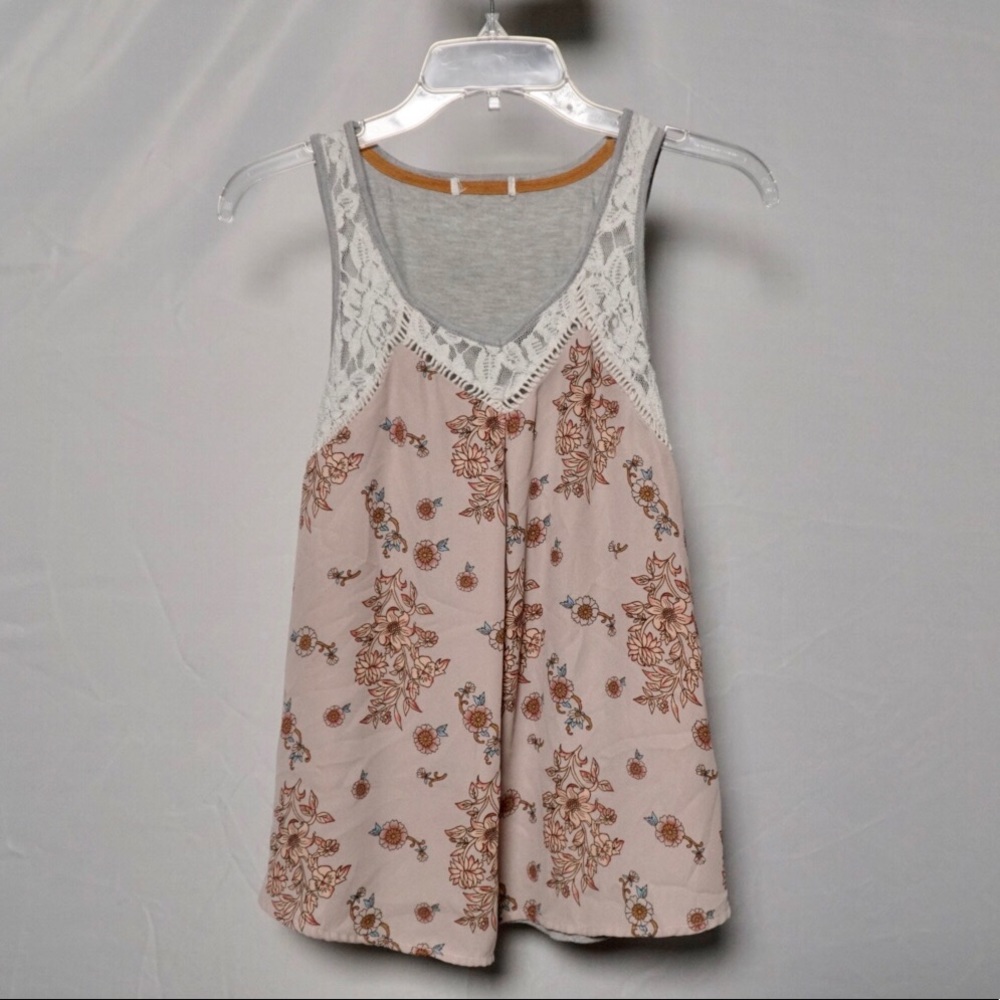 Pink and Grey Shirt With Flower Pattern